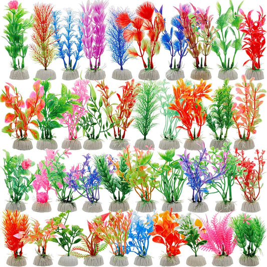 80 Pcs Aquarium Fish Tank Decorations Aquatic Artificial Colorful Fish Tank Accessories Aquarium Plants Small to Large Size Style Lifelike Plants Decor for Household Office DIY