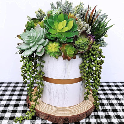 Winlyn 6 Pcs Unpotted Fake Succulents Assorted Faux Succulent in Different Green Artificial Hanging Succulents Textured Faux Succulent Pick Hanging String of Pearls Plant for Wedding Centerpieces