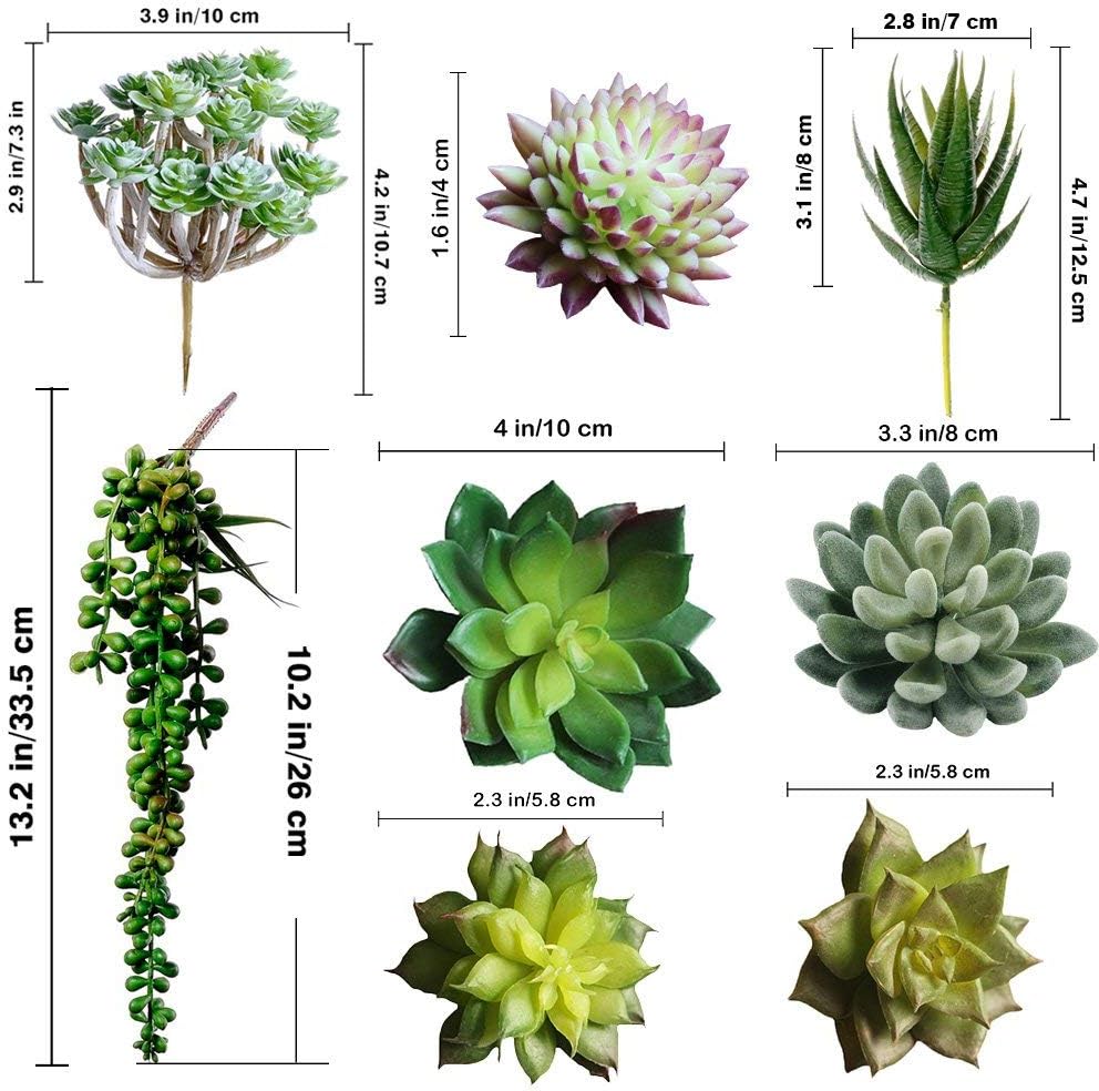 Winlyn 6 Pcs Unpotted Fake Succulents Assorted Faux Succulent in Different Green Artificial Hanging Succulents Textured Faux Succulent Pick Hanging String of Pearls Plant for Wedding Centerpieces