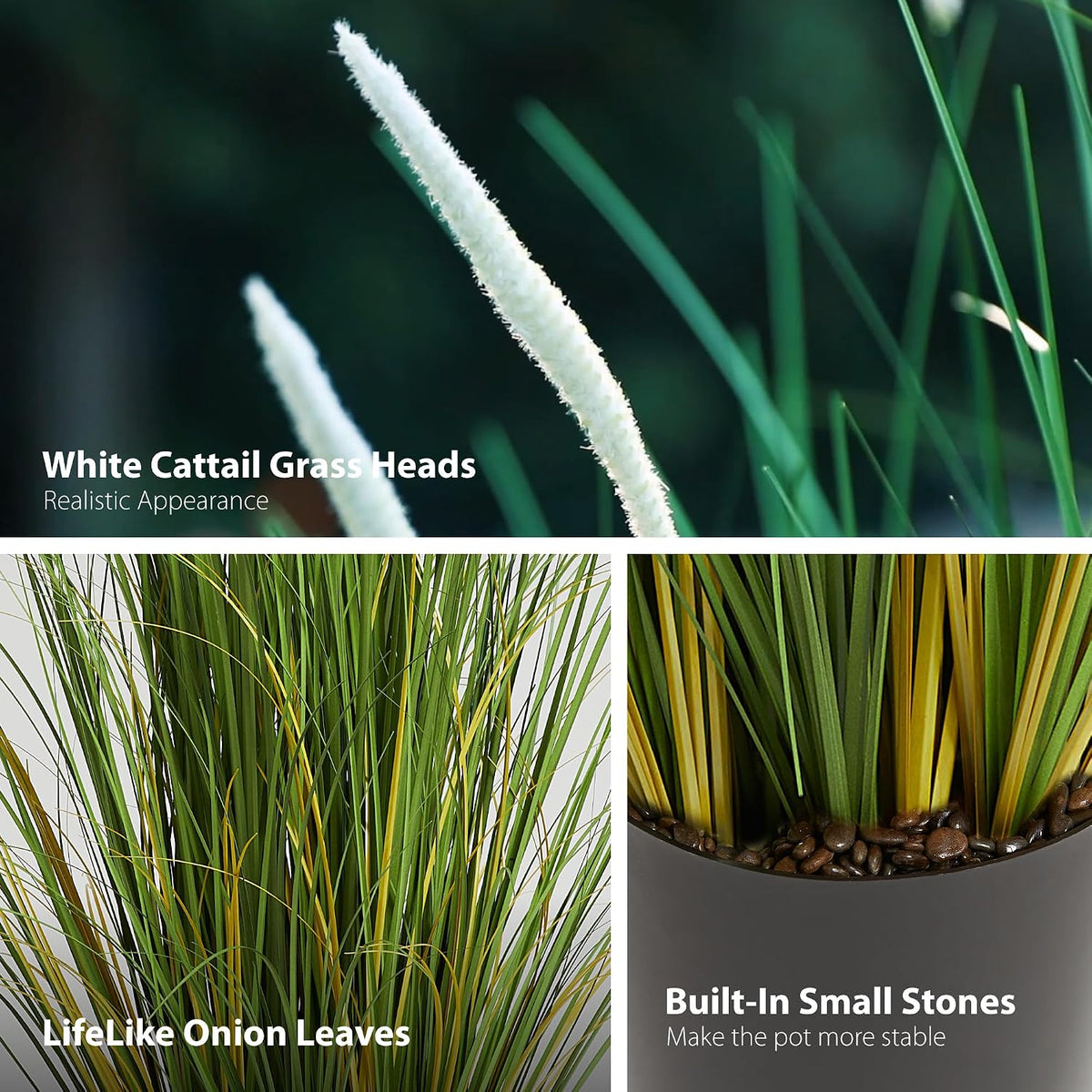 3ft 2-Pack Artificial Cattail Reed Grass, 35in Artificial Fake Onion Plant
