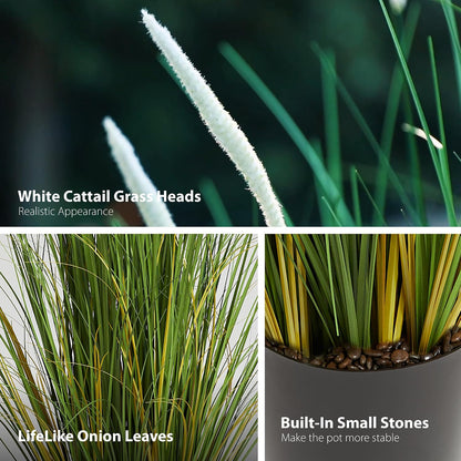 3ft 2-Pack Artificial Cattail Reed Grass, 35in Artificial Fake Onion Plant