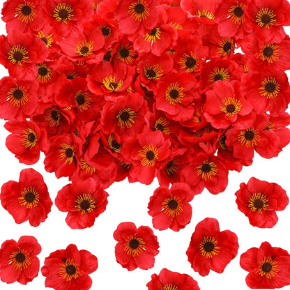 90 Pcs 3.15 Inch Red Poppy Flowers Artificial Poppy Heads Bulk Fake Silk Party Flowers for Halloween Trunk or Treat Veterans Day Decoration Carnival Memorial Day Backdrop Decor