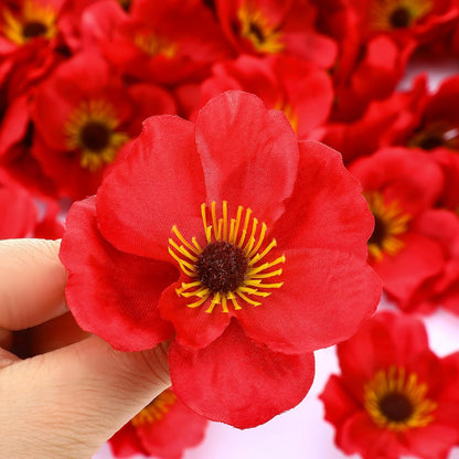 90 Pcs 3.15 Inch Red Poppy Flowers Artificial Poppy Heads Bulk Fake Silk Party Flowers for Halloween Trunk or Treat Veterans Day Decoration Carnival Memorial Day Backdrop Decor