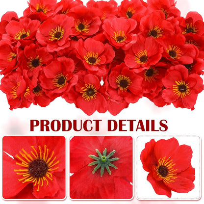 90 Pcs 3.15 Inch Red Poppy Flowers Artificial Poppy Heads Bulk Fake Silk Party Flowers for Halloween Trunk or Treat Veterans Day Decoration Carnival Memorial Day Backdrop Decor