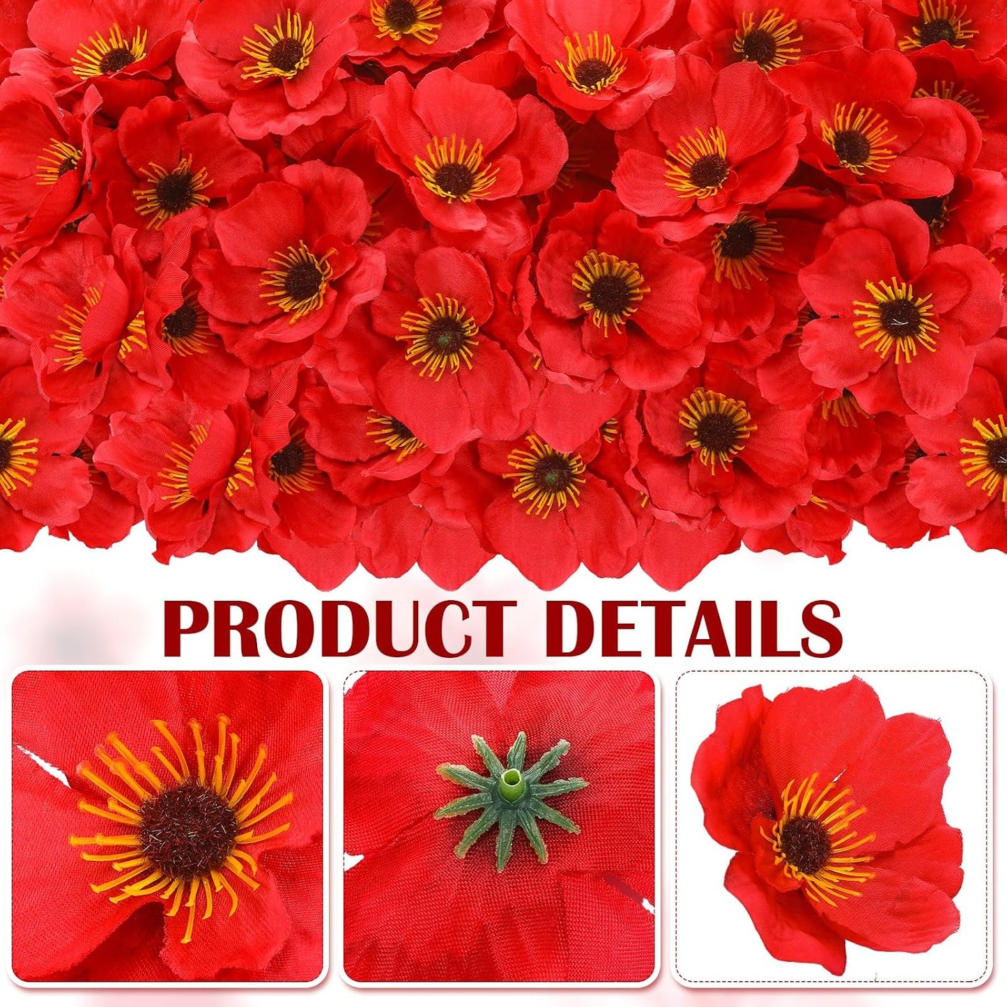 90 Pcs 3.15 Inch Red Poppy Flowers Artificial Poppy Heads Bulk Fake Silk Party Flowers for Halloween Trunk or Treat Veterans Day Decoration Carnival Memorial Day Backdrop Decor