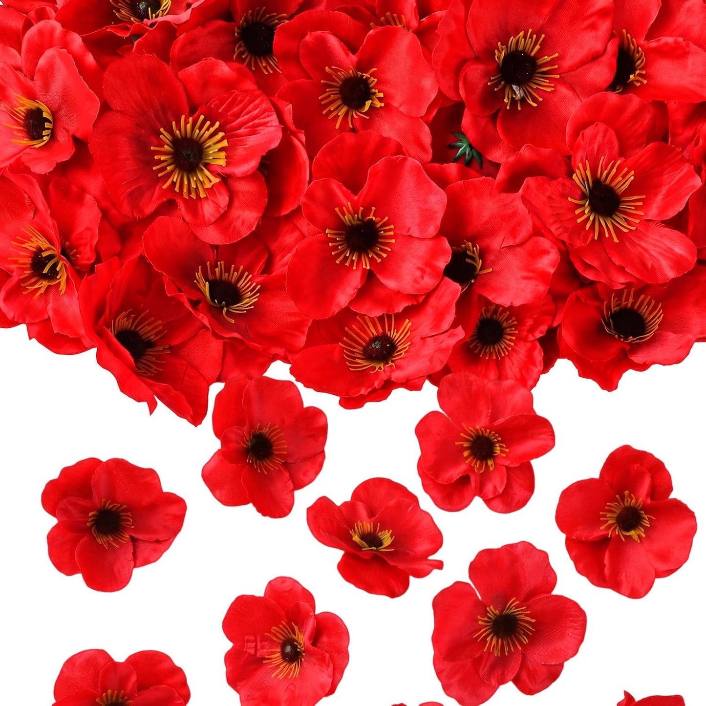 90 Pcs 3.15 Inch Red Poppy Flowers Artificial Poppy Heads Bulk Fake Silk Party Flowers for Halloween Trunk or Treat Veterans Day Decoration Carnival Memorial Day Backdrop Decor