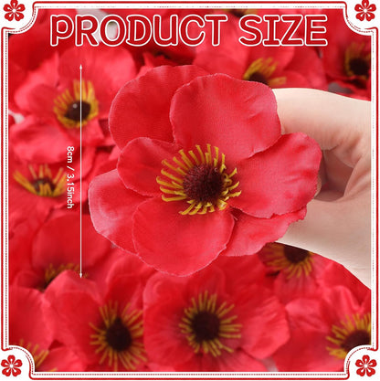 90 Pcs 3.15 Inch Red Poppy Flowers Artificial Poppy Heads Bulk Fake Silk Party Flowers for Halloween Trunk or Treat Veterans Day Decoration Carnival Memorial Day Backdrop Decor