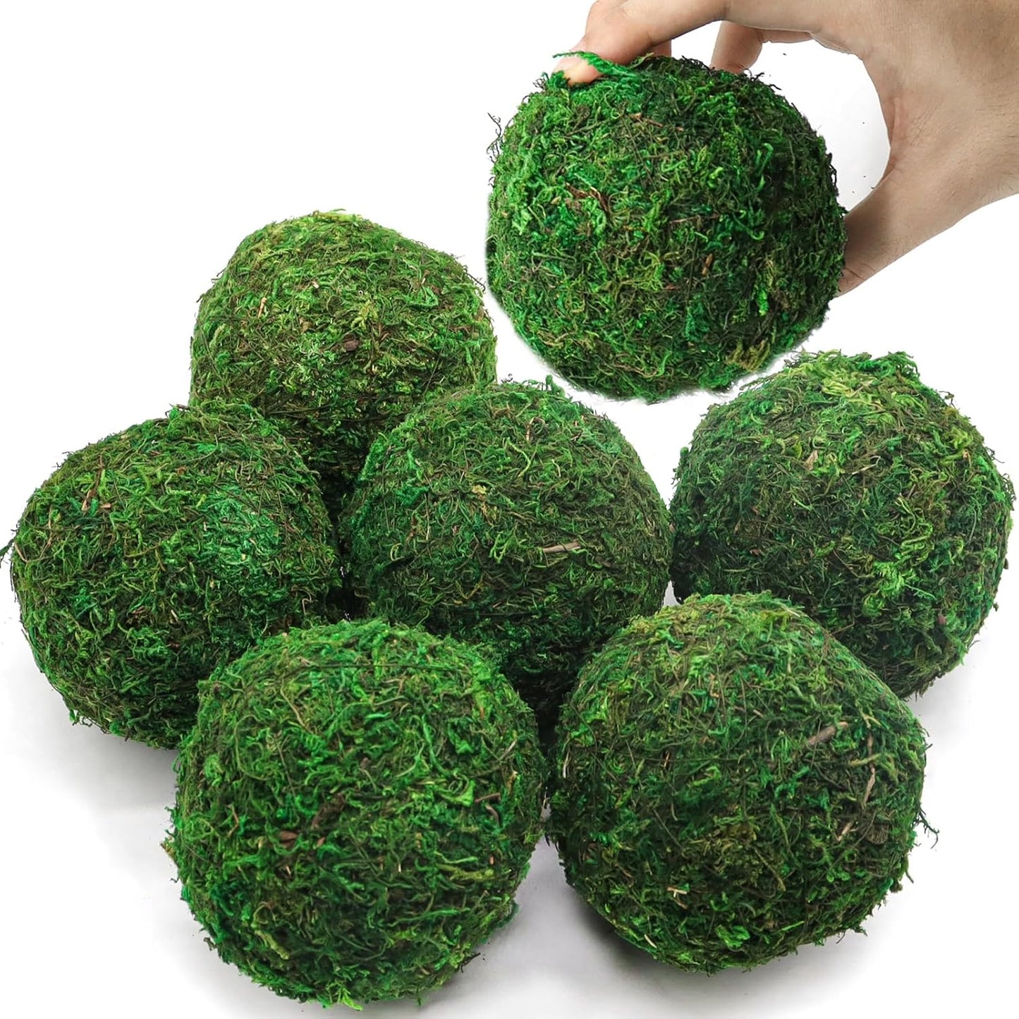 4" Decorative Round Moss Balls (Set of 6) Fake Moss Ball for Bowl Fillers | Handmade Large Green Moss Balls for Home Decor, Aquarium, Centerpiece Bowls, Parties, DIY Crafts, and Wedding Displays