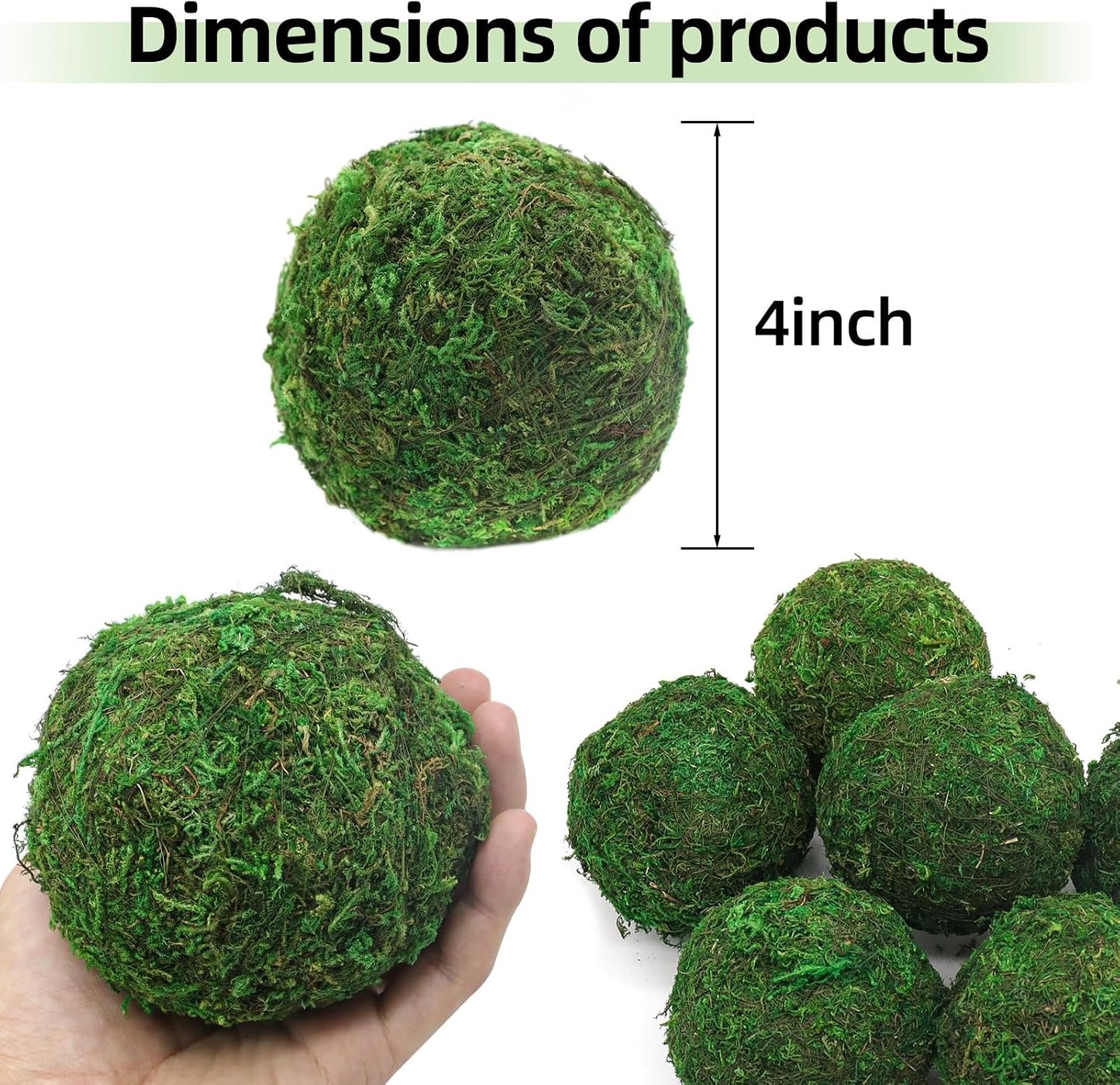 4" Decorative Round Moss Balls (Set of 6) Fake Moss Ball for Bowl Fillers | Handmade Large Green Moss Balls for Home Decor, Aquarium, Centerpiece Bowls, Parties, DIY Crafts, and Wedding Displays