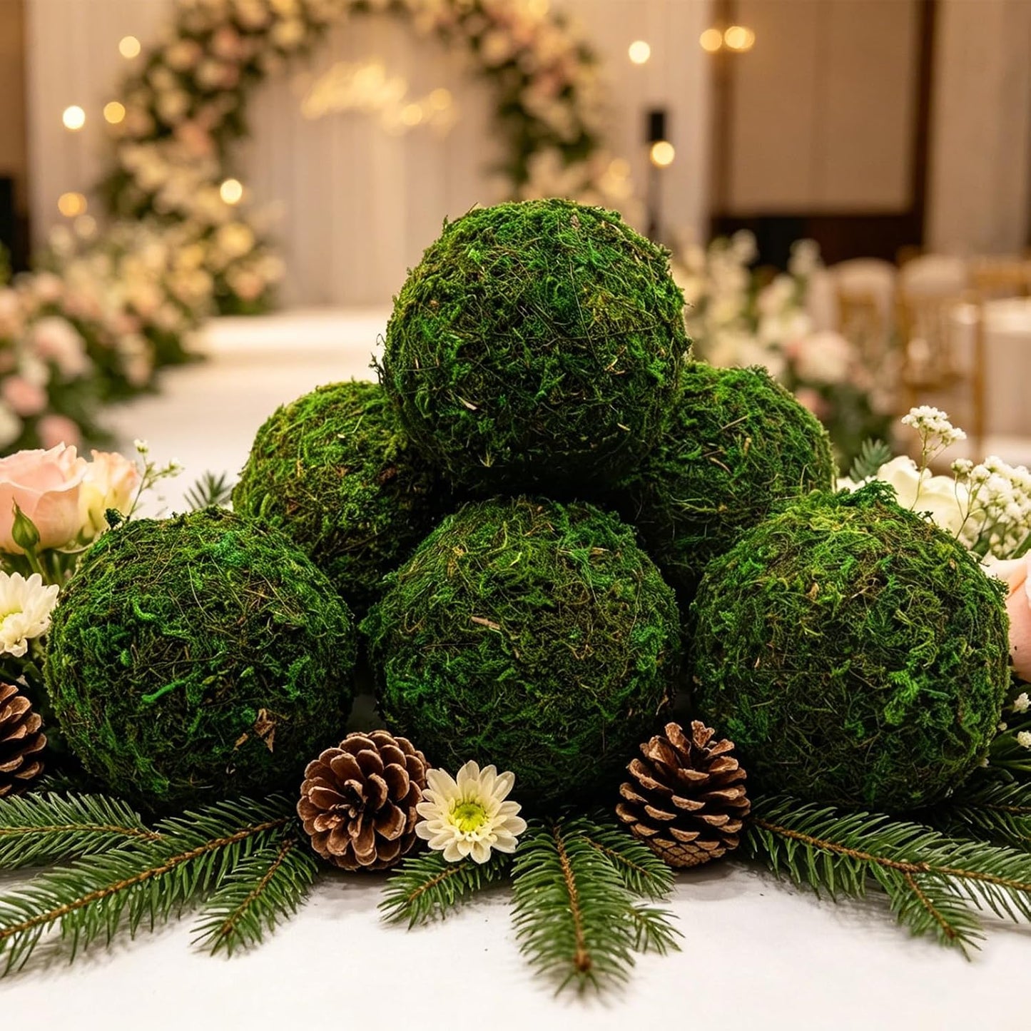 4" Decorative Round Moss Balls (Set of 6) Fake Moss Ball for Bowl Fillers | Handmade Large Green Moss Balls for Home Decor, Aquarium, Centerpiece Bowls, Parties, DIY Crafts, and Wedding Displays