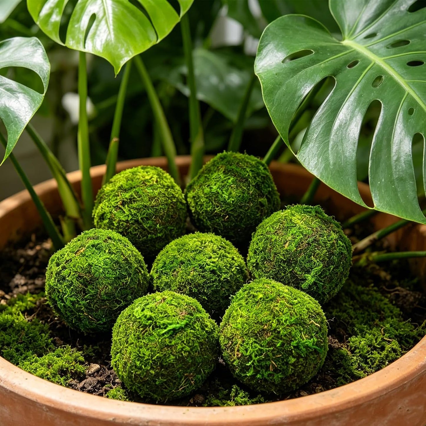 4" Decorative Round Moss Balls (Set of 6) Fake Moss Ball for Bowl Fillers | Handmade Large Green Moss Balls for Home Decor, Aquarium, Centerpiece Bowls, Parties, DIY Crafts, and Wedding Displays