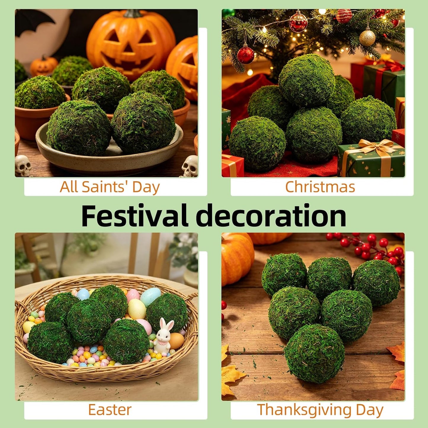4" Decorative Round Moss Balls (Set of 6) Fake Moss Ball for Bowl Fillers | Handmade Large Green Moss Balls for Home Decor, Aquarium, Centerpiece Bowls, Parties, DIY Crafts, and Wedding Displays