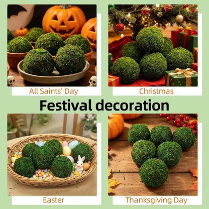 4" Decorative Round Moss Balls (Set of 6) Fake Moss Ball for Bowl Fillers | Handmade Large Green Moss Balls for Home Decor, Aquarium, Centerpiece Bowls, Parties, DIY Crafts, and Wedding Displays