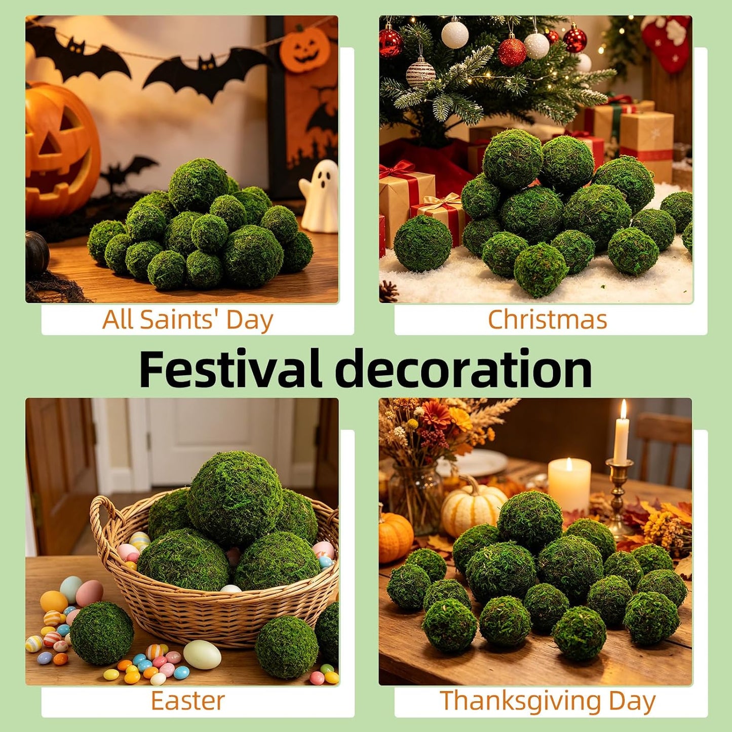 4" Decorative Round Moss Balls (Set of 6) Fake Moss Ball for Bowl Fillers | Handmade Large Green Moss Balls for Home Decor, Aquarium, Centerpiece Bowls, Parties, DIY Crafts, and Wedding Displays