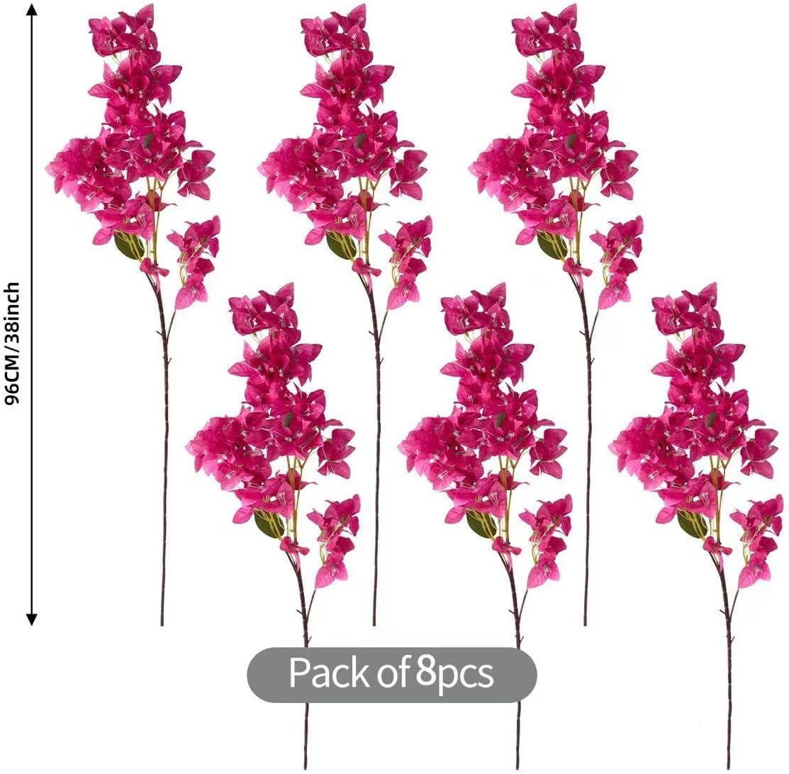 Silk Bougainvillea Artificial Flowers, UV Resistant, 48 Branches, Long Stems Faux Flower, Realistic Fake Bougainvillea Vines, for Wedding Porch Home Party Garden DIY Decor - 38 inch (Fuchsia)