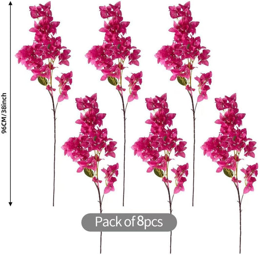 Silk Bougainvillea Artificial Flowers, UV Resistant, 48 Branches, Long Stems Faux Flower, Realistic Fake Bougainvillea Vines, for Wedding Porch Home Party Garden DIY Decor - 38 inch (Fuchsia)