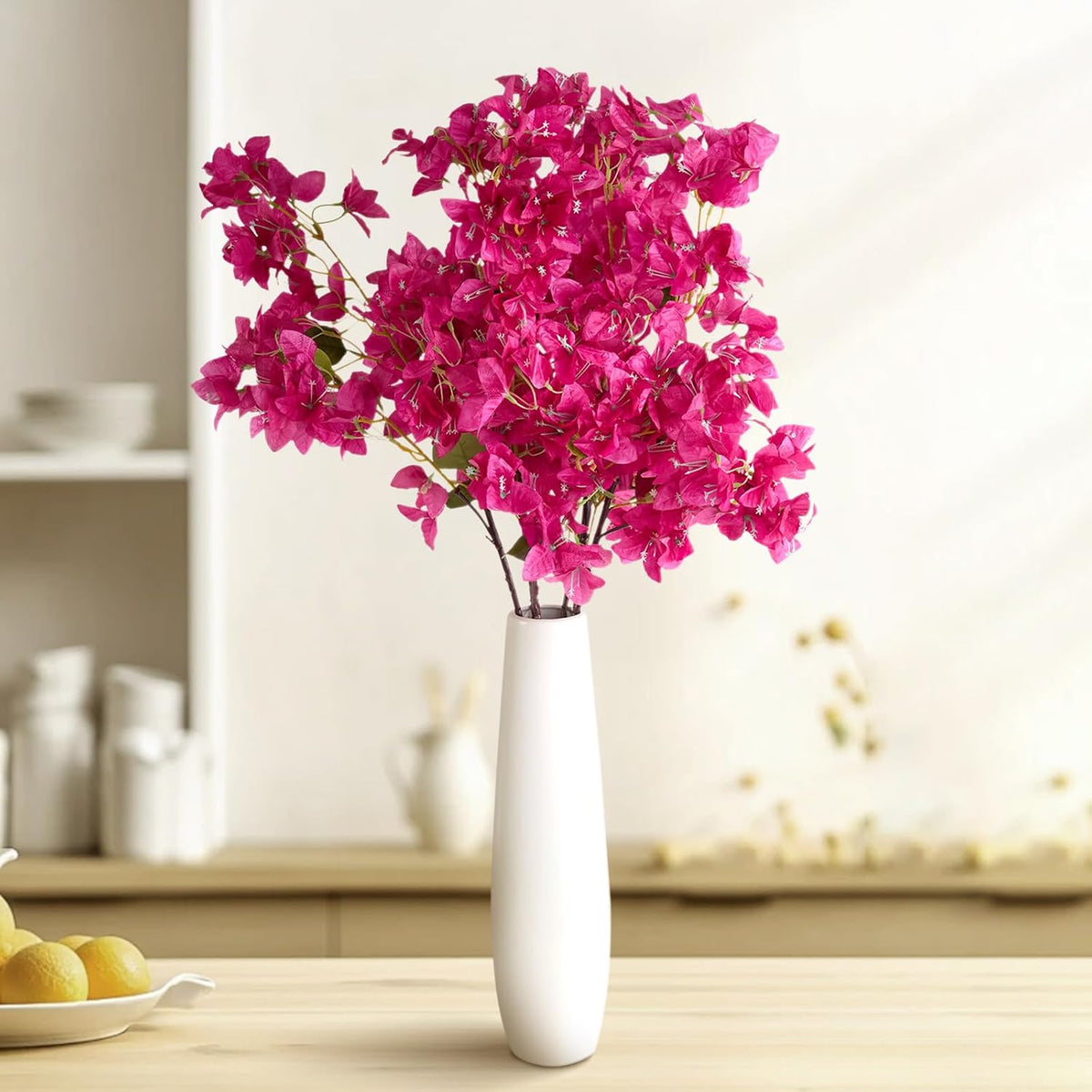 Silk Bougainvillea Artificial Flowers, UV Resistant, 48 Branches, Long Stems Faux Flower, Realistic Fake Bougainvillea Vines, for Wedding Porch Home Party Garden DIY Decor - 38 inch (Fuchsia)