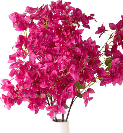 Silk Bougainvillea Artificial Flowers, UV Resistant, 48 Branches, Long Stems Faux Flower, Realistic Fake Bougainvillea Vines, for Wedding Porch Home Party Garden DIY Decor - 38 inch (Fuchsia)