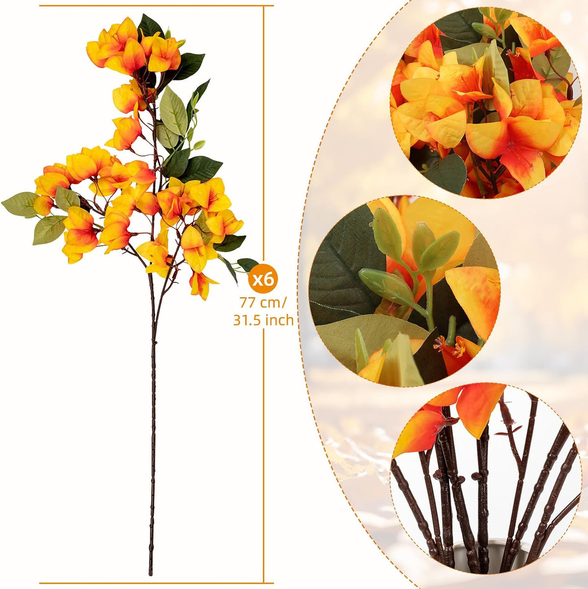 Silk Bougainvillea Artificial Flowers, UV Resistant, 48 Branches, Long Stems Faux Flower, Realistic Fake Bougainvillea Vines, for Wedding Porch Home Party Garden DIY Decor - 38 inch (Fuchsia)