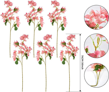 Silk Bougainvillea Artificial Flowers, UV Resistant, 48 Branches, Long Stems Faux Flower, Realistic Fake Bougainvillea Vines, for Wedding Porch Home Party Garden DIY Decor - 38 inch (Fuchsia)