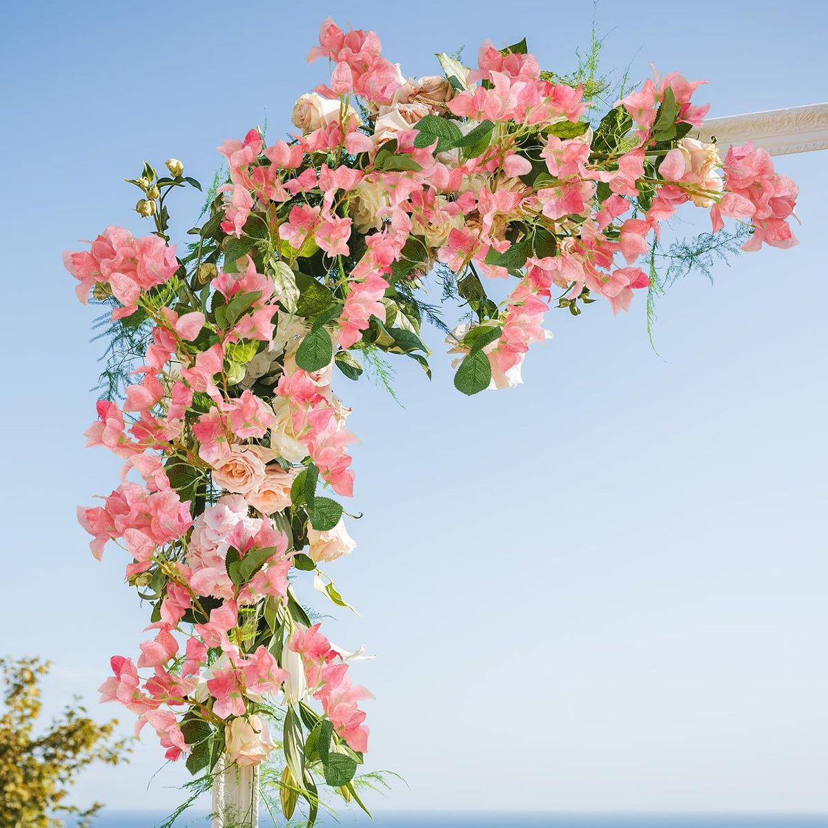 Silk Bougainvillea Artificial Flowers, UV Resistant, 48 Branches, Long Stems Faux Flower, Realistic Fake Bougainvillea Vines, for Wedding Porch Home Party Garden DIY Decor - 38 inch (Fuchsia)