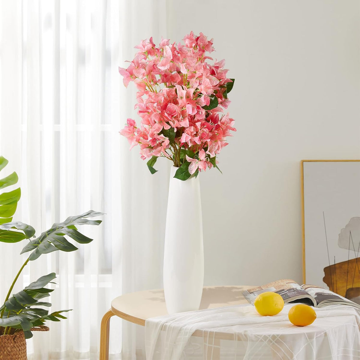 Silk Bougainvillea Artificial Flowers, UV Resistant, 48 Branches, Long Stems Faux Flower, Realistic Fake Bougainvillea Vines, for Wedding Porch Home Party Garden DIY Decor - 38 inch (Fuchsia)
