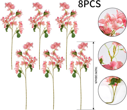 Silk Bougainvillea Artificial Flowers, UV Resistant, 48 Branches, Long Stems Faux Flower, Realistic Fake Bougainvillea Vines, for Wedding Porch Home Party Garden DIY Decor - 38 inch (Fuchsia)