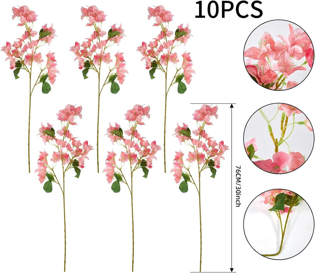 Silk Bougainvillea Artificial Flowers, UV Resistant, 48 Branches, Long Stems Faux Flower, Realistic Fake Bougainvillea Vines, for Wedding Porch Home Party Garden DIY Decor - 38 inch (Fuchsia)