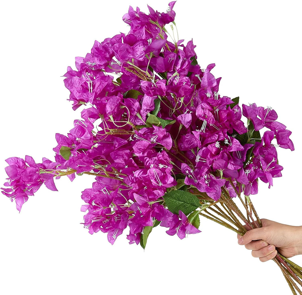 Silk Bougainvillea Artificial Flowers, UV Resistant, 48 Branches, Long Stems Faux Flower, Realistic Fake Bougainvillea Vines, for Wedding Porch Home Party Garden DIY Decor - 38 inch (Fuchsia)