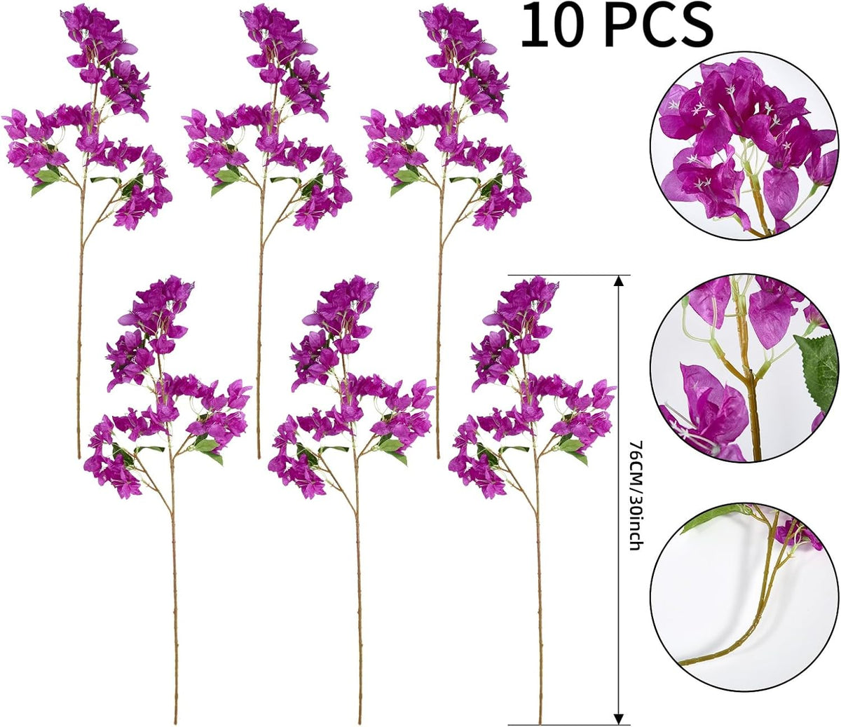 Silk Bougainvillea Artificial Flowers, UV Resistant, 48 Branches, Long Stems Faux Flower, Realistic Fake Bougainvillea Vines, for Wedding Porch Home Party Garden DIY Decor - 38 inch (Fuchsia)