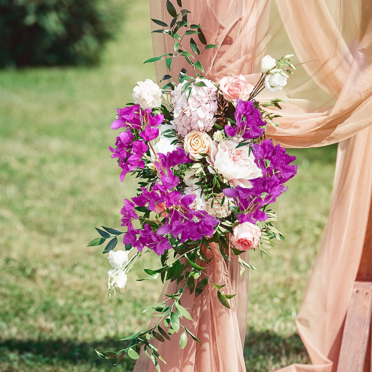 Silk Bougainvillea Artificial Flowers, UV Resistant, 48 Branches, Long Stems Faux Flower, Realistic Fake Bougainvillea Vines, for Wedding Porch Home Party Garden DIY Decor - 38 inch (Fuchsia)
