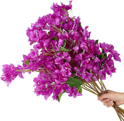 Silk Bougainvillea Artificial Flowers, UV Resistant, 48 Branches, Long Stems Faux Flower, Realistic Fake Bougainvillea Vines, for Wedding Porch Home Party Garden DIY Decor - 38 inch (Fuchsia)