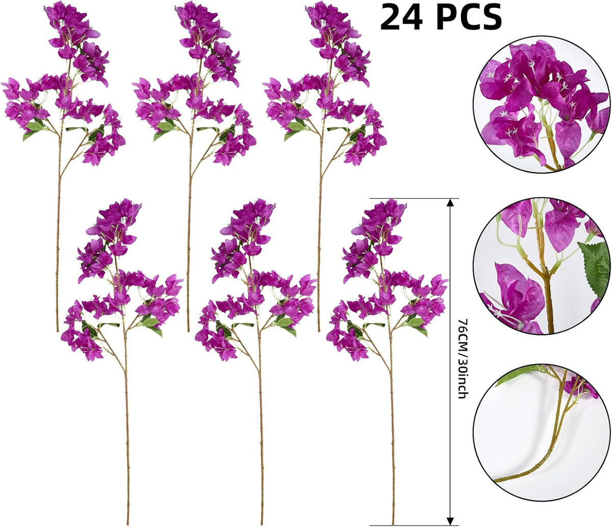 Silk Bougainvillea Artificial Flowers, UV Resistant, 48 Branches, Long Stems Faux Flower, Realistic Fake Bougainvillea Vines, for Wedding Porch Home Party Garden DIY Decor - 38 inch (Fuchsia)
