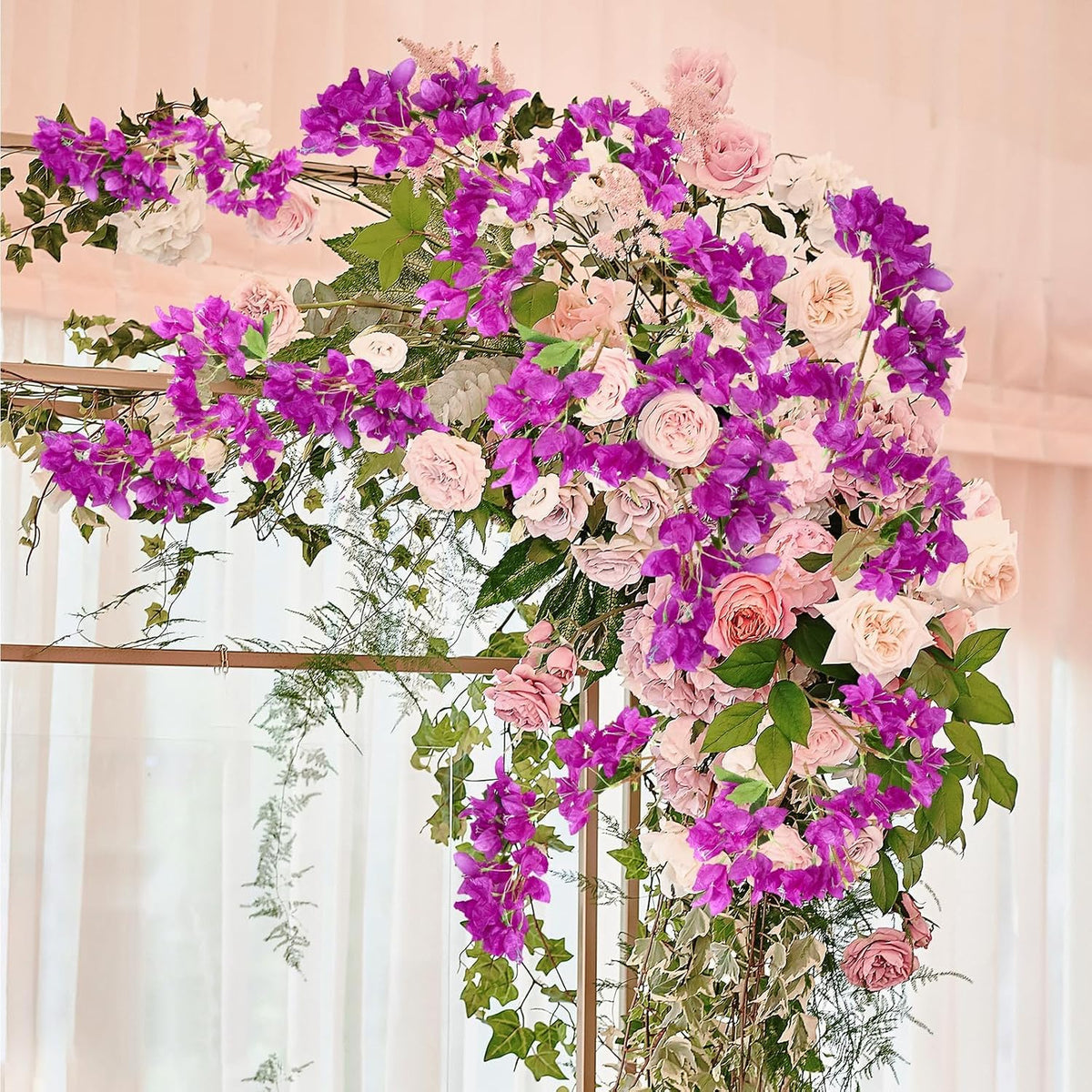 Silk Bougainvillea Artificial Flowers, UV Resistant, 48 Branches, Long Stems Faux Flower, Realistic Fake Bougainvillea Vines, for Wedding Porch Home Party Garden DIY Decor - 38 inch (Fuchsia)