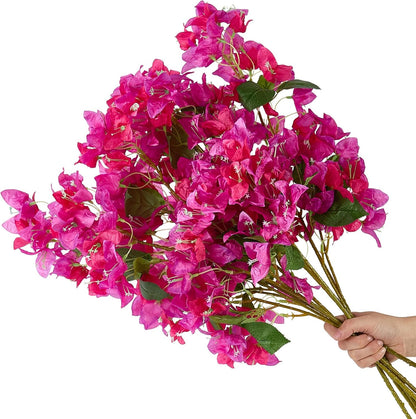 Silk Bougainvillea Artificial Flowers, UV Resistant, 48 Branches, Long Stems Faux Flower, Realistic Fake Bougainvillea Vines, for Wedding Porch Home Party Garden DIY Decor - 38 inch (Fuchsia)