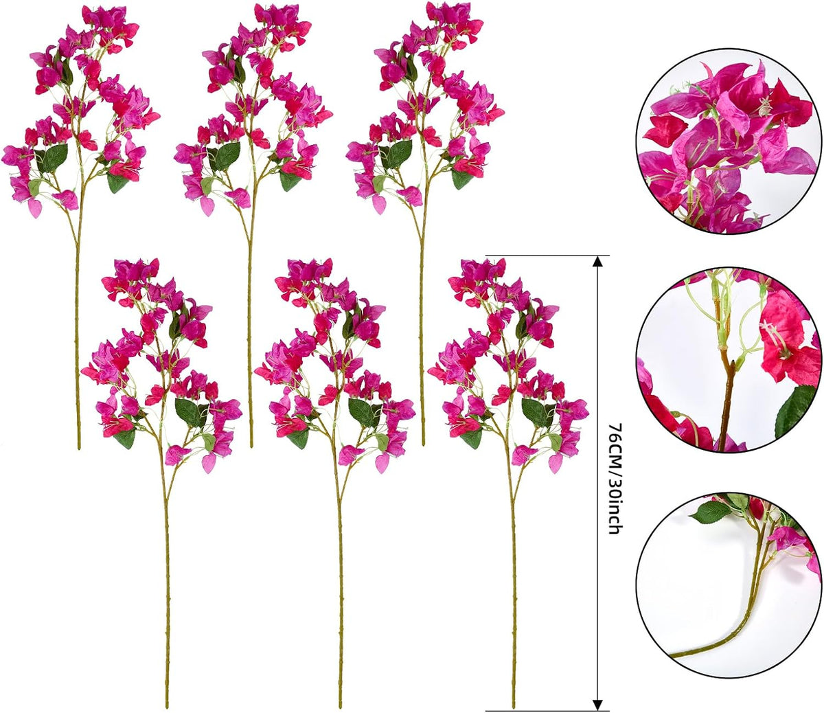 Silk Bougainvillea Artificial Flowers, UV Resistant, 48 Branches, Long Stems Faux Flower, Realistic Fake Bougainvillea Vines, for Wedding Porch Home Party Garden DIY Decor - 38 inch (Fuchsia)