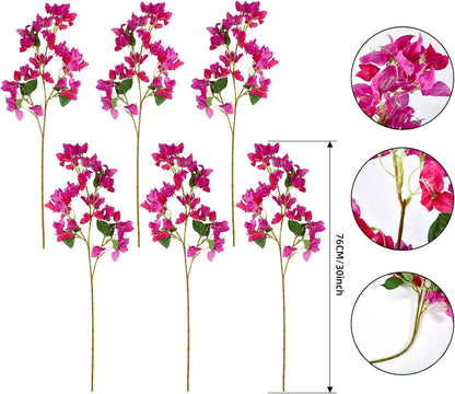 Silk Bougainvillea Artificial Flowers, UV Resistant, 48 Branches, Long Stems Faux Flower, Realistic Fake Bougainvillea Vines, for Wedding Porch Home Party Garden DIY Decor - 38 inch (Fuchsia)