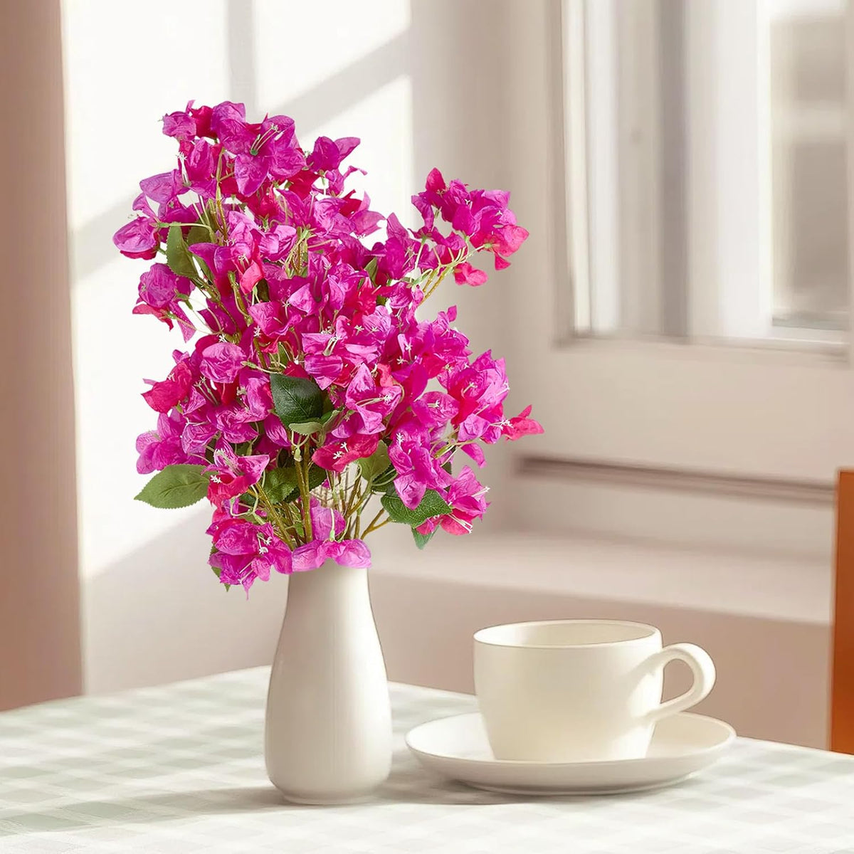 Silk Bougainvillea Artificial Flowers, UV Resistant, 48 Branches, Long Stems Faux Flower, Realistic Fake Bougainvillea Vines, for Wedding Porch Home Party Garden DIY Decor - 38 inch (Fuchsia)