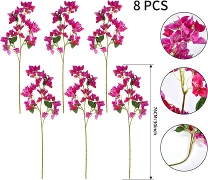 Silk Bougainvillea Artificial Flowers, UV Resistant, 48 Branches, Long Stems Faux Flower, Realistic Fake Bougainvillea Vines, for Wedding Porch Home Party Garden DIY Decor - 38 inch (Fuchsia)
