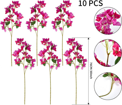Silk Bougainvillea Artificial Flowers, UV Resistant, 48 Branches, Long Stems Faux Flower, Realistic Fake Bougainvillea Vines, for Wedding Porch Home Party Garden DIY Decor - 38 inch (Fuchsia)