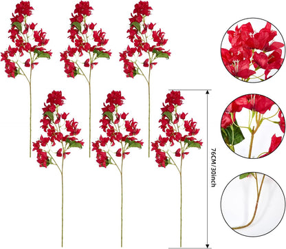 Silk Bougainvillea Artificial Flowers, UV Resistant, 48 Branches, Long Stems Faux Flower, Realistic Fake Bougainvillea Vines, for Wedding Porch Home Party Garden DIY Decor - 38 inch (Fuchsia)