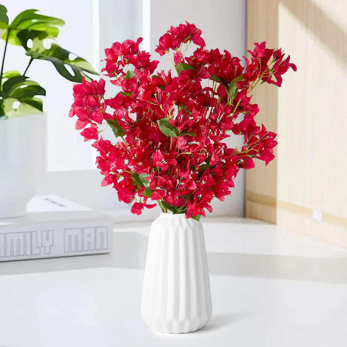 Silk Bougainvillea Artificial Flowers, UV Resistant, 48 Branches, Long Stems Faux Flower, Realistic Fake Bougainvillea Vines, for Wedding Porch Home Party Garden DIY Decor - 38 inch (Fuchsia)
