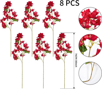 Silk Bougainvillea Artificial Flowers, UV Resistant, 48 Branches, Long Stems Faux Flower, Realistic Fake Bougainvillea Vines, for Wedding Porch Home Party Garden DIY Decor - 38 inch (Fuchsia)