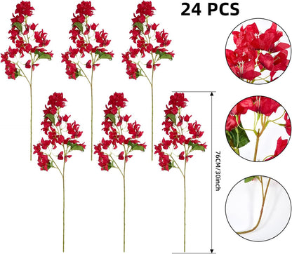 Silk Bougainvillea Artificial Flowers, UV Resistant, 48 Branches, Long Stems Faux Flower, Realistic Fake Bougainvillea Vines, for Wedding Porch Home Party Garden DIY Decor - 38 inch (Fuchsia)