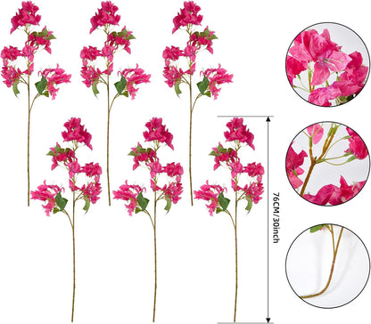 Silk Bougainvillea Artificial Flowers, UV Resistant, 48 Branches, Long Stems Faux Flower, Realistic Fake Bougainvillea Vines, for Wedding Porch Home Party Garden DIY Decor - 38 inch (Fuchsia)
