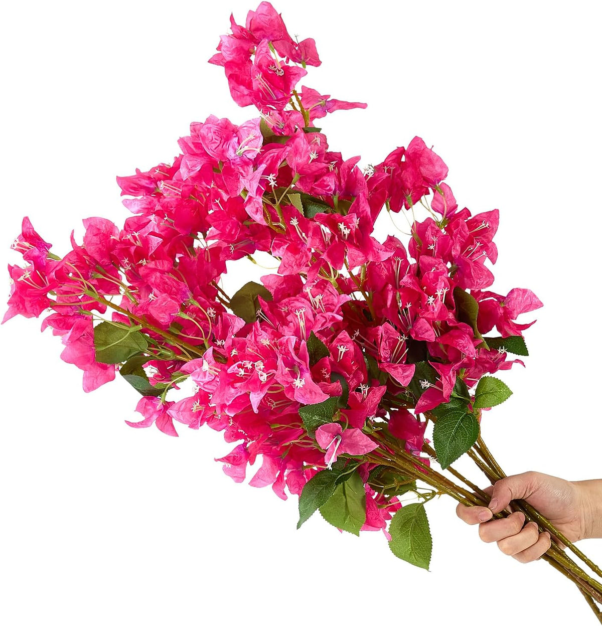 Silk Bougainvillea Artificial Flowers, UV Resistant, 48 Branches, Long Stems Faux Flower, Realistic Fake Bougainvillea Vines, for Wedding Porch Home Party Garden DIY Decor - 38 inch (Fuchsia)