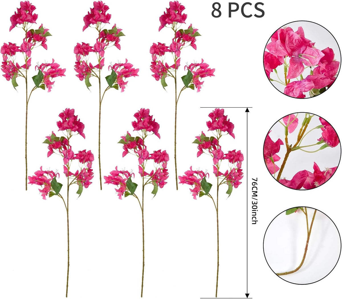 Silk Bougainvillea Artificial Flowers, UV Resistant, 48 Branches, Long Stems Faux Flower, Realistic Fake Bougainvillea Vines, for Wedding Porch Home Party Garden DIY Decor - 38 inch (Fuchsia)
