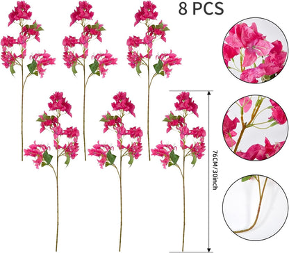 Silk Bougainvillea Artificial Flowers, UV Resistant, 48 Branches, Long Stems Faux Flower, Realistic Fake Bougainvillea Vines, for Wedding Porch Home Party Garden DIY Decor - 38 inch (Fuchsia)