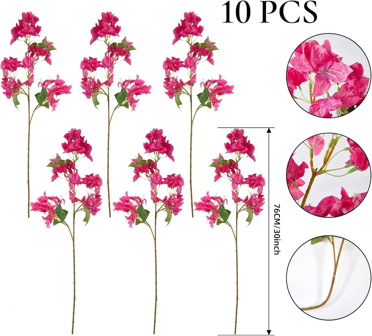 Silk Bougainvillea Artificial Flowers, UV Resistant, 48 Branches, Long Stems Faux Flower, Realistic Fake Bougainvillea Vines, for Wedding Porch Home Party Garden DIY Decor - 38 inch (Fuchsia)