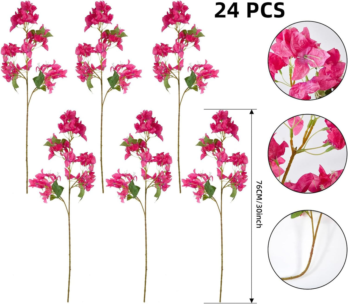 Silk Bougainvillea Artificial Flowers, UV Resistant, 48 Branches, Long Stems Faux Flower, Realistic Fake Bougainvillea Vines, for Wedding Porch Home Party Garden DIY Decor - 38 inch (Fuchsia)